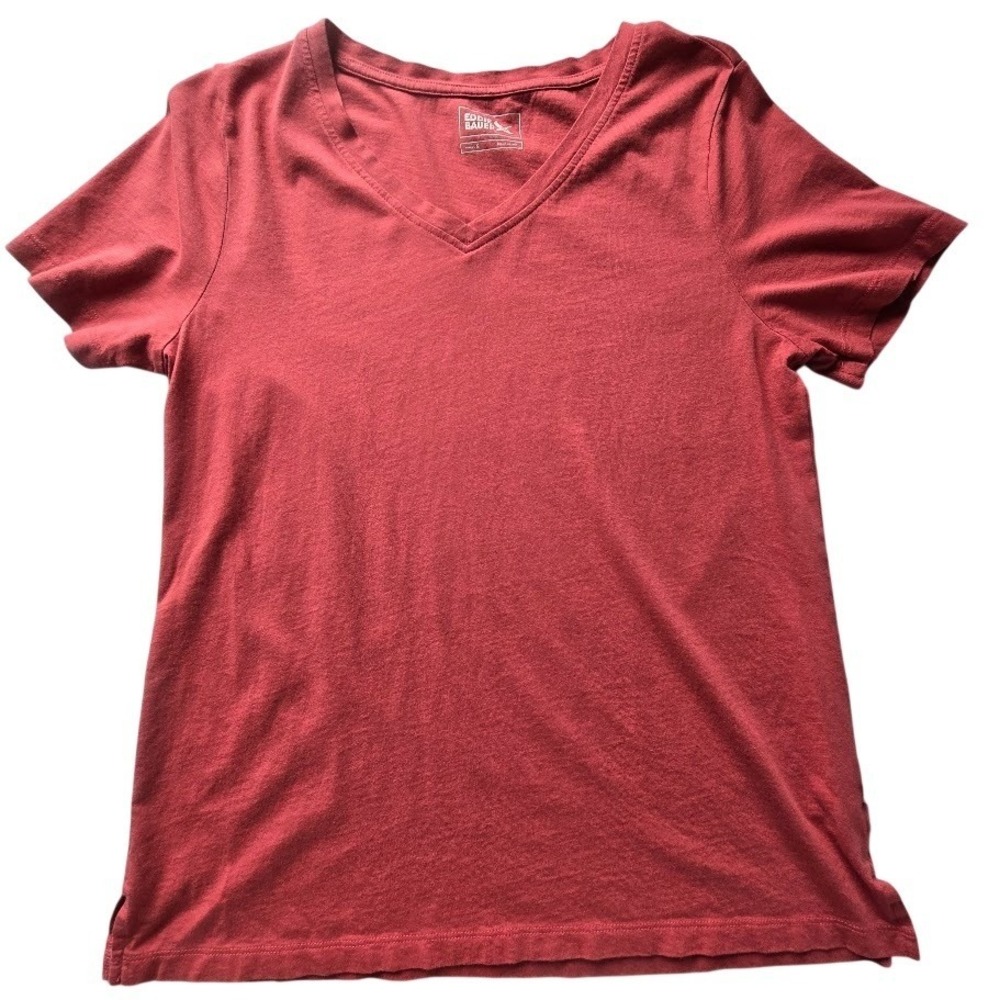 Eddie Bauer Red V-Neck Tee‎ Short Sleeve Cotton Modal Women Size S Casual Basic